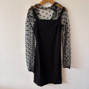 Sheer Sleeve Mini Dress Womens Small Black Swiss Dot Whimsigoth Punk Grunge Goth